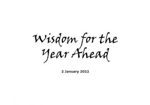 Wisdom For The Year Ahead - 2-1-22