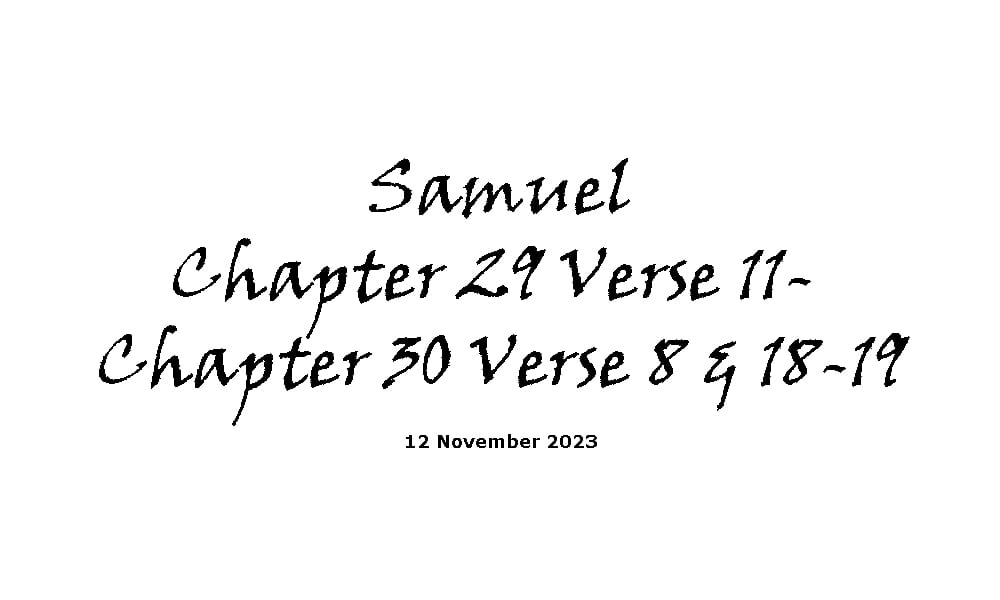Samuel Chapter 29 Verses 11 Chapter 30 Verse 8 & Chapter 30 Verses 18-19